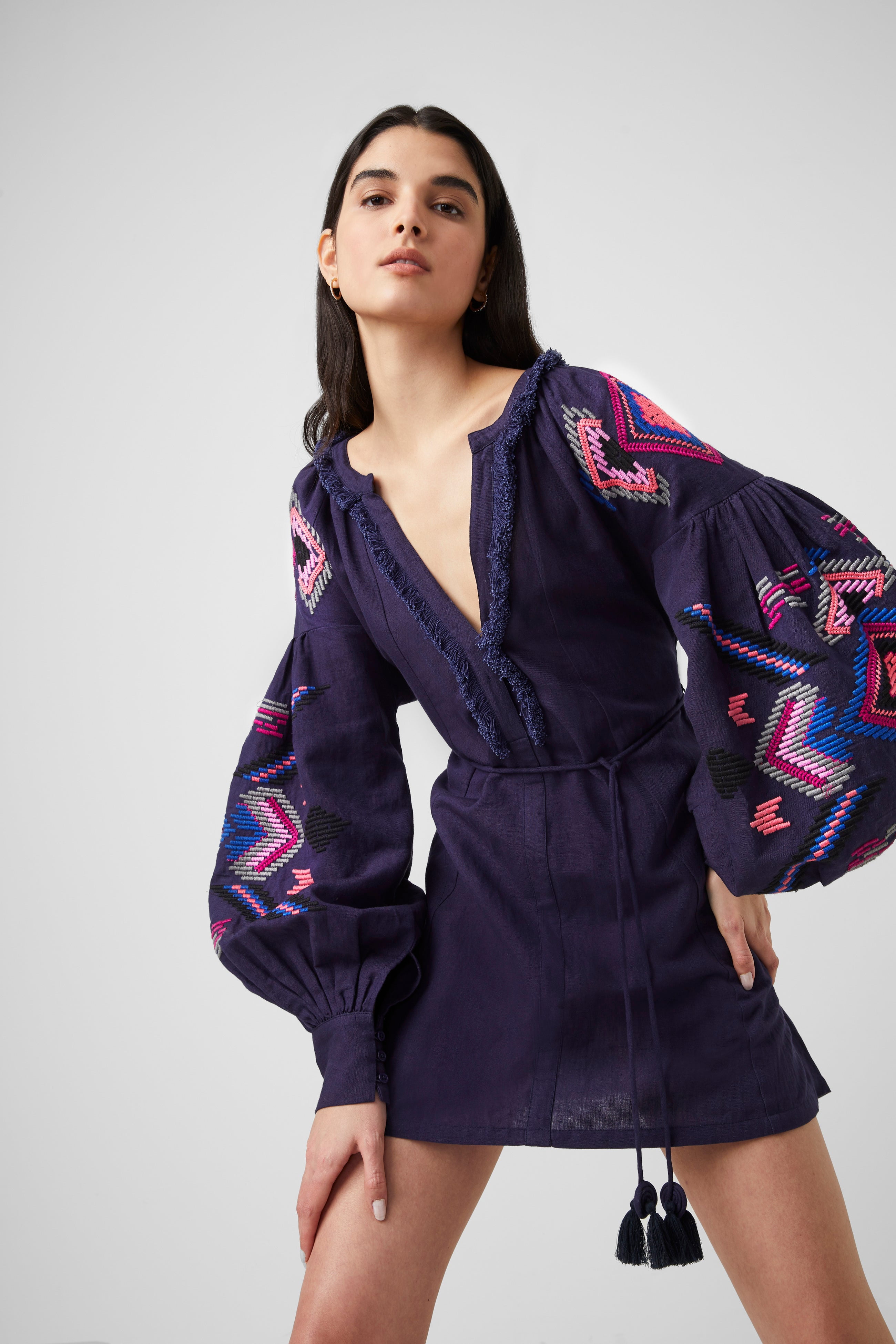 French Connection Alotta Embroidered Linen Mini Dress - Eclipse - 4 French Connection Alotta Embroidered Linen Mini Dress - Eclipse - 4