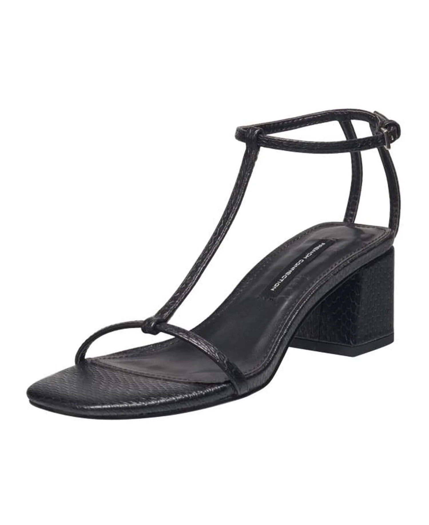 French Connection Women's Black 81 Textured Buckle Block Heel Dress Sandals Size 7