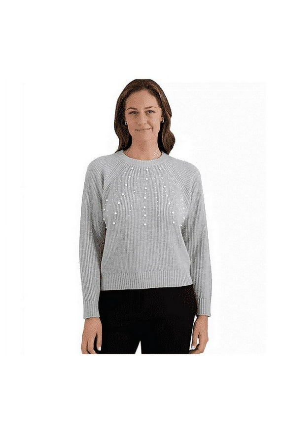 Women's Embellished Sweater (Light Grey, XS)