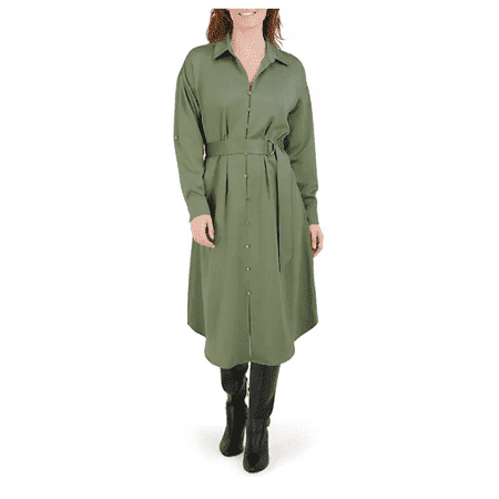 French Connection Women's Long Shirt Dress Large Olive