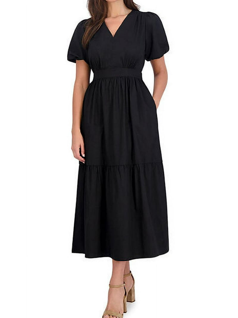 French Connection Women's Puff Sleeve Long Maxi Dress (Black