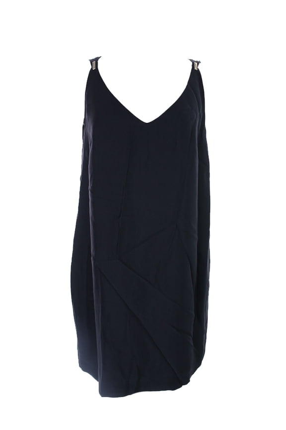 Womens Black Sleeveless Crystal Crepe Shift Dress 8