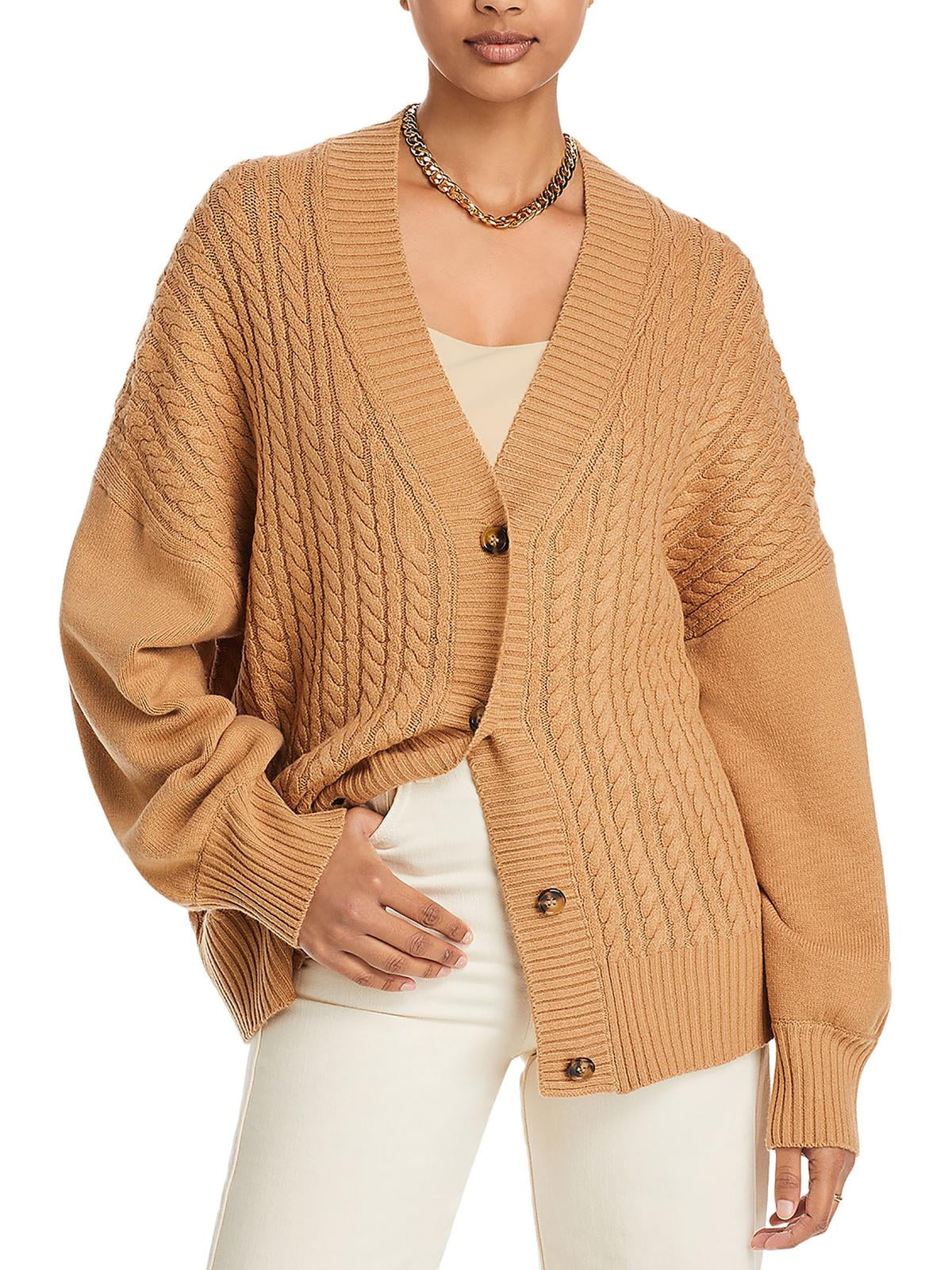 French Connection Womens Cable Knit Ribbed Trim Cardigan Sweater Walmart