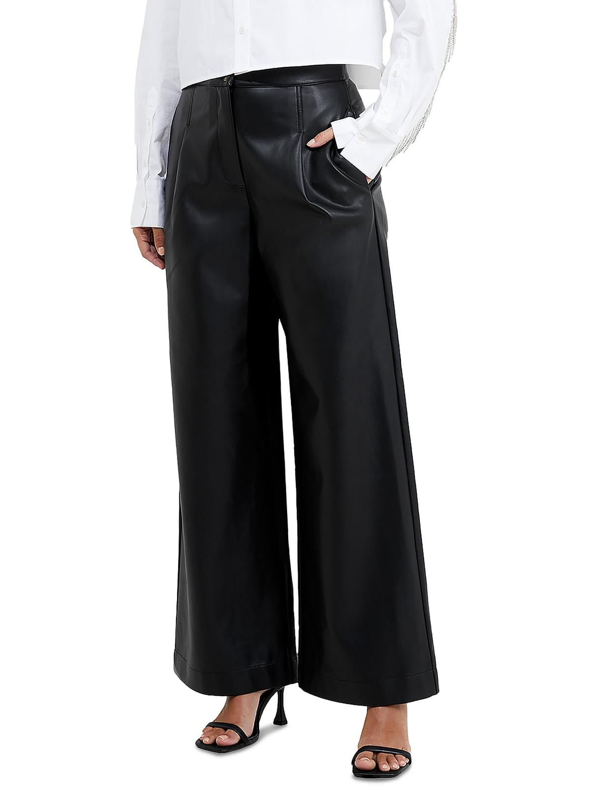 French Connection Womens Crolenda Solid Faux Leather Wide Leg Pants -  Walmart.com