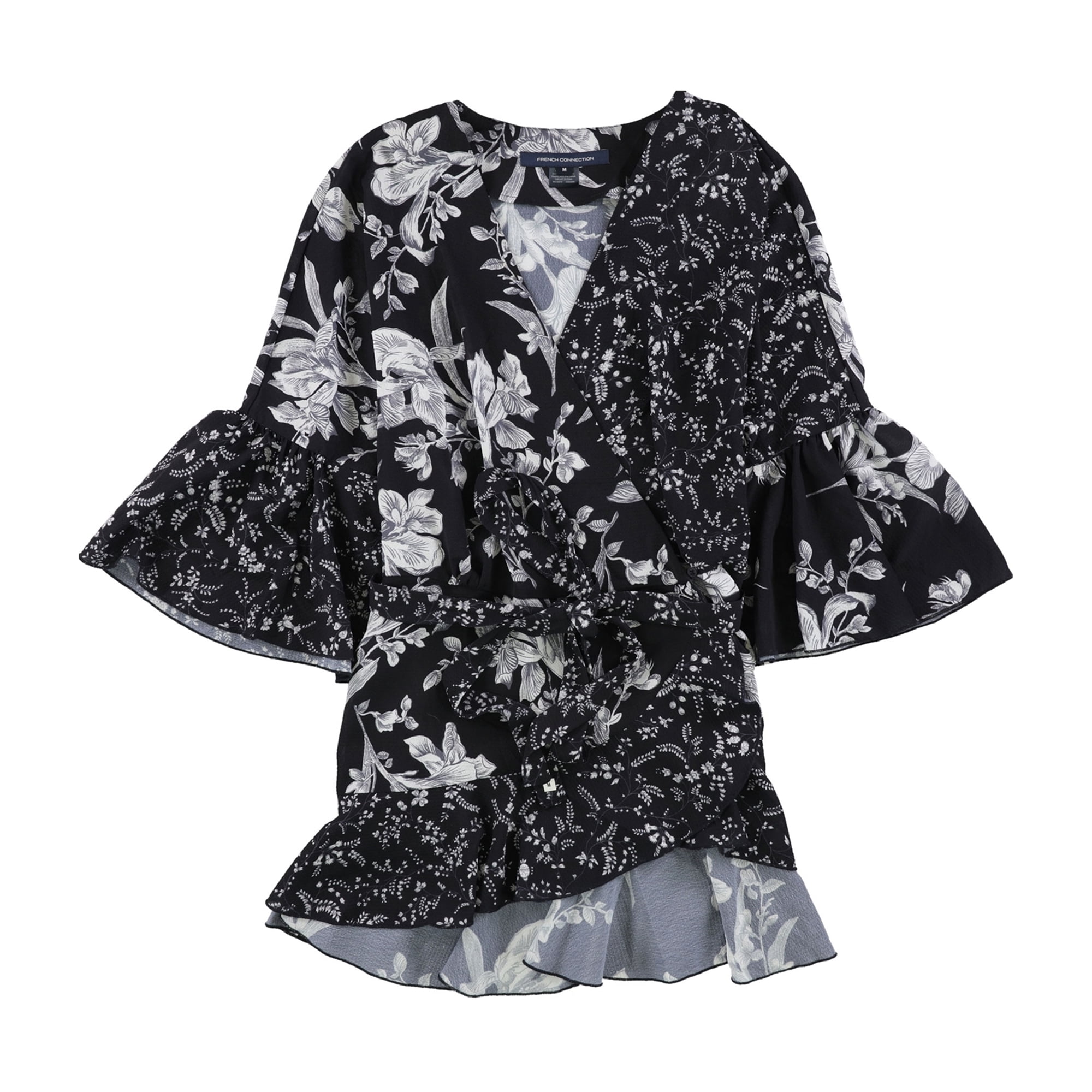 French Connection Womens Ellette Crepe Wrap Blouse Blue Medium