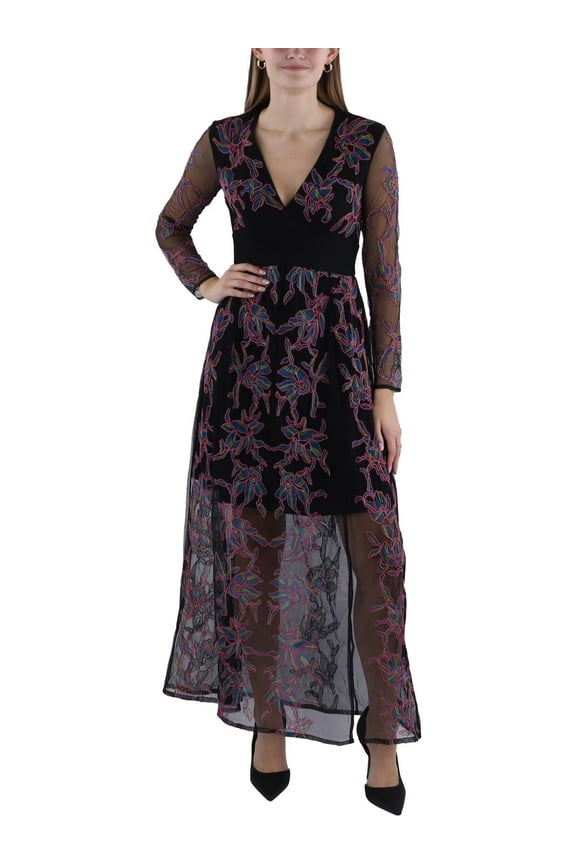 Womens Emilia V-Neck Embroidered Maxi Dress
