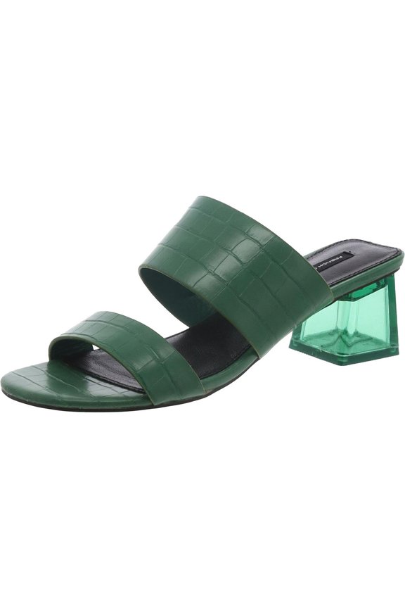 Womens Faux Leather Embossed Block Heel