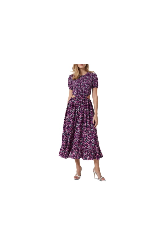 Womens Floral Cutout Midi Dress Purple Meadow Multi 6