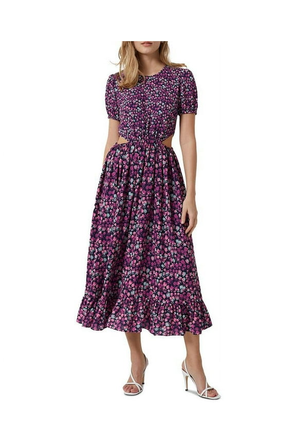 Womens Floral Cutout Midi Dress Purple Meadow Multi 6