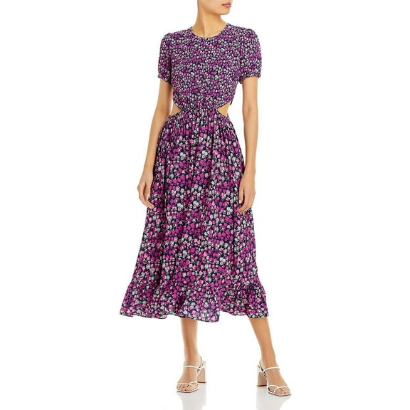 French Connection Womens Floral Cutout Midi Dress Purple 8