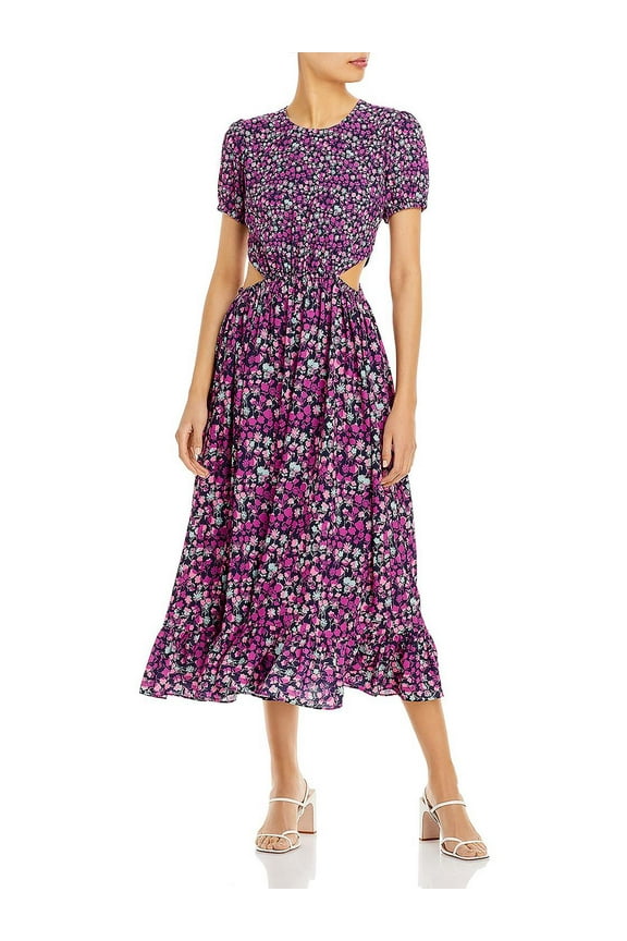 Womens Floral Cutout Midi Dress Purple 8