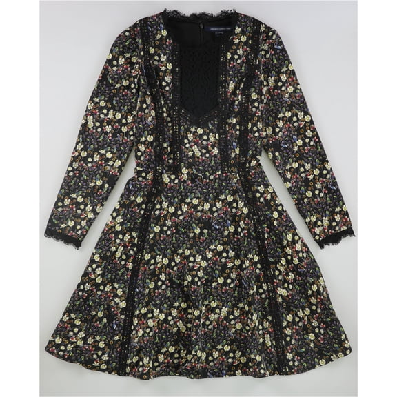 French Connection Womens Floral Print Fit & Flare Dress, Black, 0