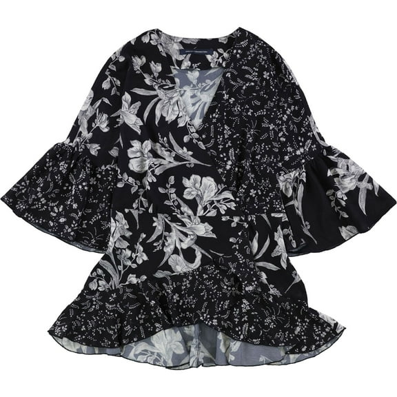 French Connection Womens Floral Wrap Blouse, Blue, X-Small