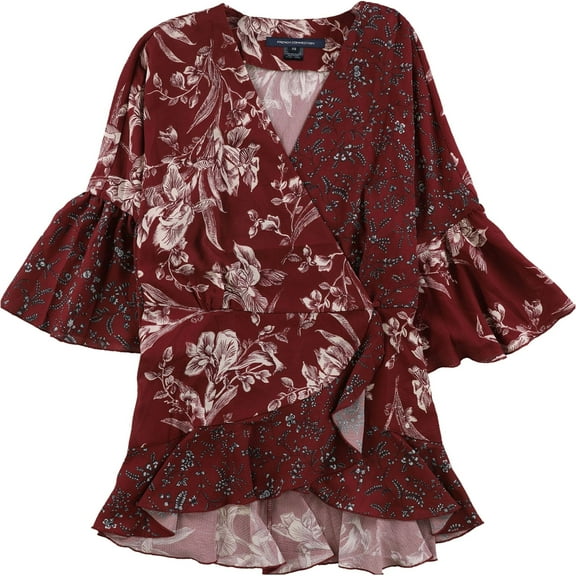 French Connection Womens Floral Wrap Blouse, Red, X-Small
