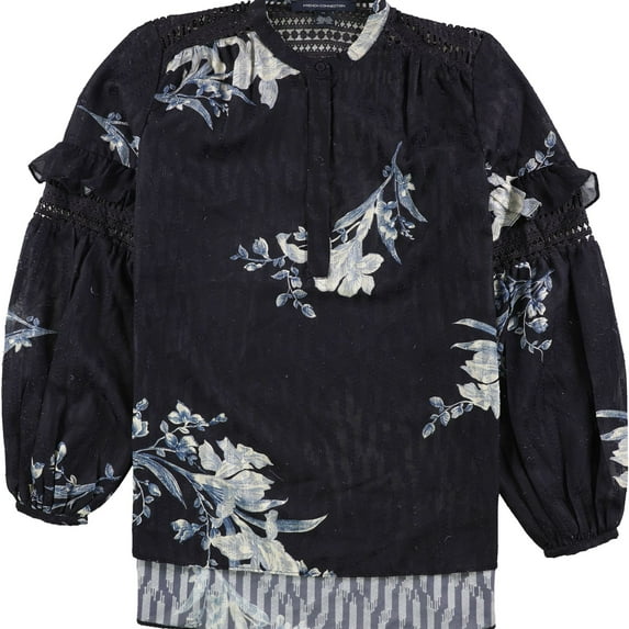 French Connection Womens Frill Sleeve Pullover Blouse, Blue, X-Small