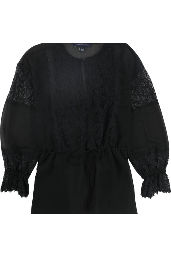 Womens Lace Peplum Blouse, Black, Medium