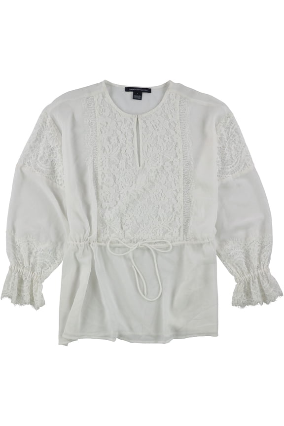 Womens Lace Peplum Blouse, White, Medium