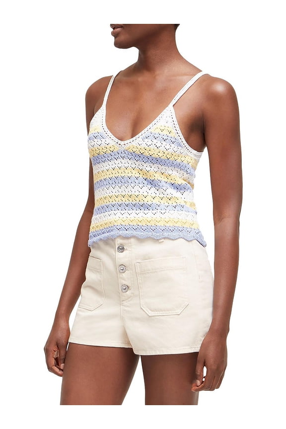 Womens Nora Cotton Striped Crochet Tank Top Sum Wh-Gold Gl-Parad M