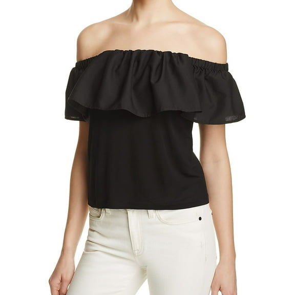 French Connection Womens Polly Plains Knit Blouse, Black, X-Small