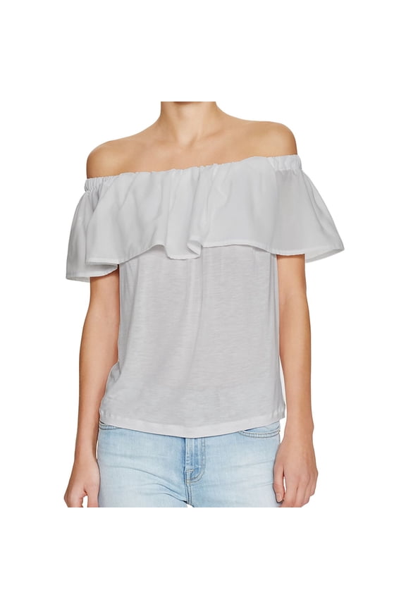 $48 Womens New 1259 Gray Ruffled Off Shoulder Casual Top S B+B