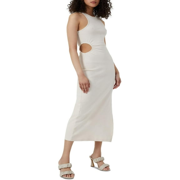 French Connection Womens Rasha Ribbed Cutout Midi Dress Ecru L