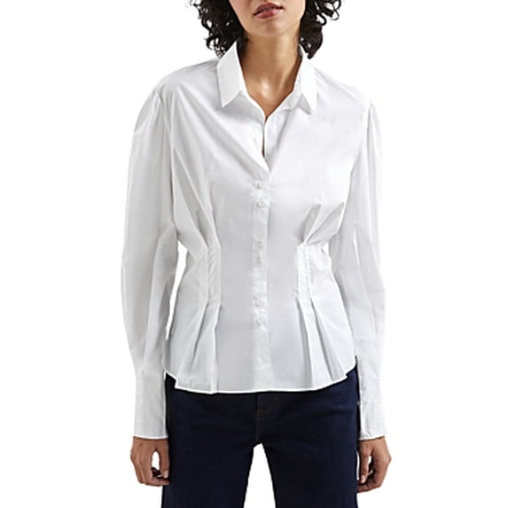 French Connection Womens Rhodes Cotton Poplin C Linen White XS