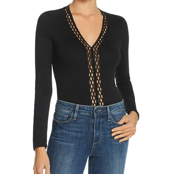 French Connection Womens Roasmonde Bodysuit Jumpsuit, Black, Large