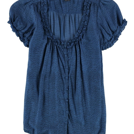 French Connection Womens Ruffle Cardigan Blouse, Blue, Small