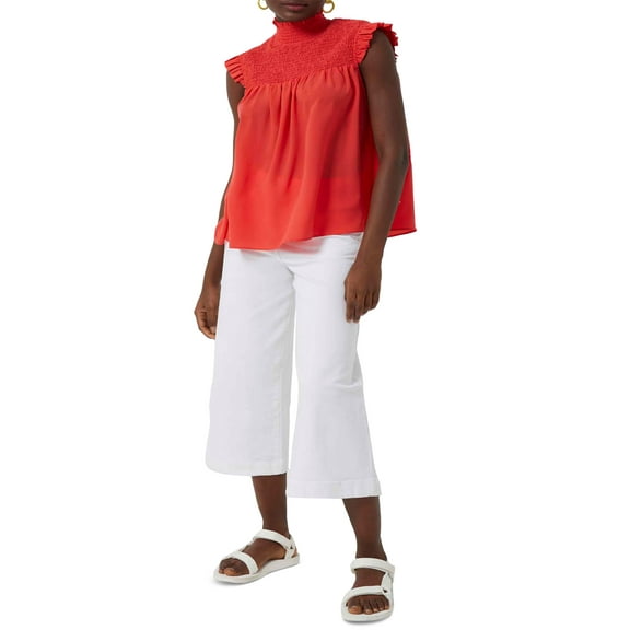 French Connection Womens Smocked Mock Neck Top Hibiscus XS