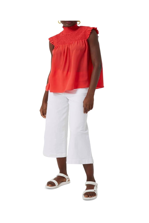 Womens Smocked Mock Neck Top Hibiscus XS