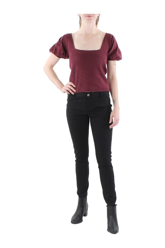 Women's Babysoft Puff Sleeve Crop Top Red B4HP $98 (Regular,S)