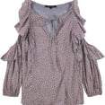 thumbnail image 1 of French Connection Womens Tie-Front Ruffled Blouse, Purple, Large, 1 of 2