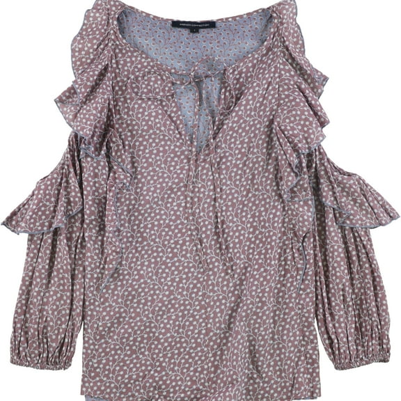 French Connection Womens Tie-Front Ruffled Blouse, Purple, Large