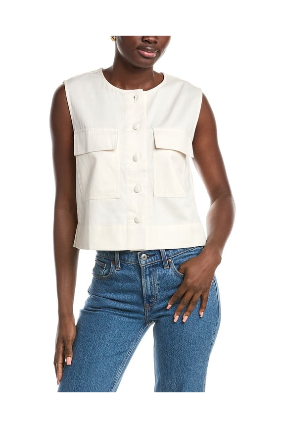 womens  Twill Vest, s, White