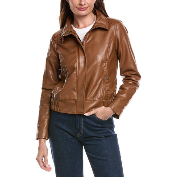 French Connection womens  Zip Front Stand Collar Jacket, s, Brown