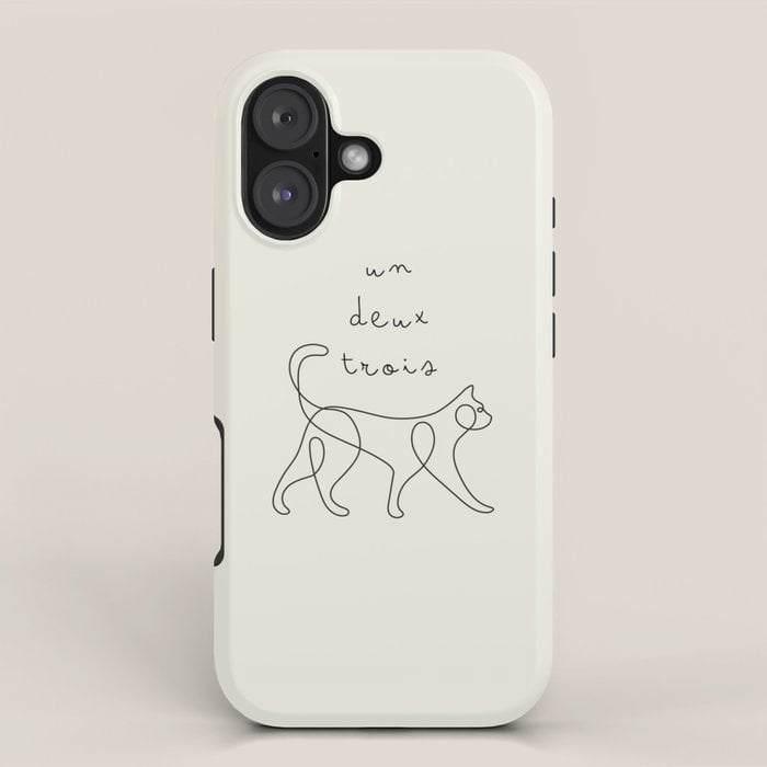 French Counting Cat Line Drawing Tough Cell Phone Case, Polycarbonate ...