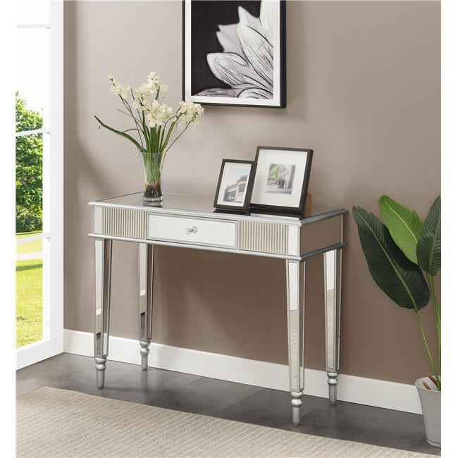 Elegant French Country Mirrored Desk with Silver Accents and Storage
