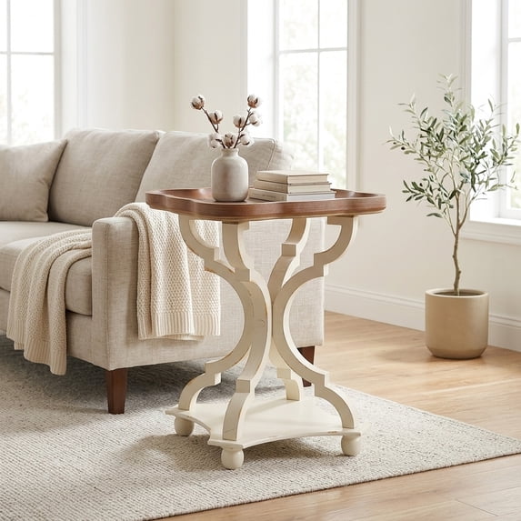 French Country Accent Table - Hourglass Base & Lipped Top