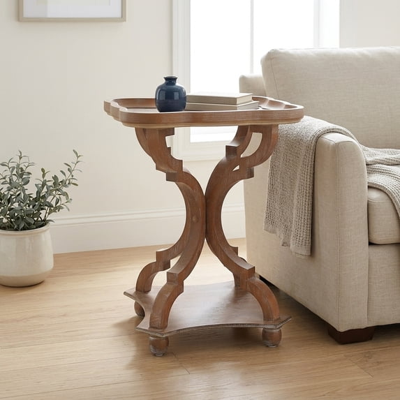 French Country Accent Table with Hourglass Base - Natural Finish