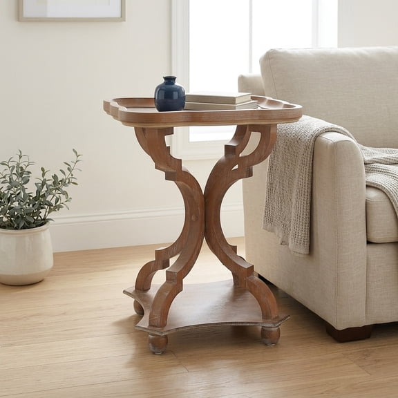 French Country Accent Table with Hourglass Base - Natural Finish