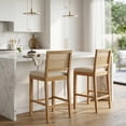 thumbnail image 1 of French Country Bar Stools Set of 2, Rattan Counter Height Stools, Linen Upholstered, Farmhouse Wooden Barstools with Cane Back, Beige Kitchen Island Chairs, Sillas para Barra de Cocina (Beige, 2 Pcs), 1 of 7