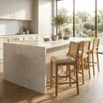 thumbnail image 1 of French Country Bar Stools Set of 6, Rattan Counter Height Stools, Linen Upholstered, Farmhouse Wooden Barstools with Cane Back, Beige Kitchen Island Chairs, Sillas para Barra de Cocina (Beige, 6 Pcs), 1 of 8