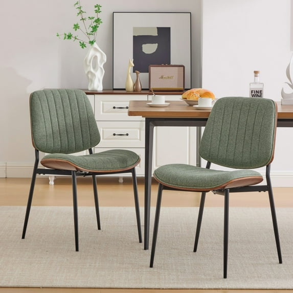 Dining Chairs Set of 2, LEAGHOME Linen Fabric Dining Room Chairs Set, Modern Upholstered Dining Side Chairs, Metal Frame Kitchen Chairs, Green