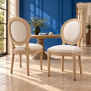 French Country Dining Chairs Set of 2, Cream Kitchen & Dining Room Chairs Set of 2, Ivory Linen Upholstered Dining Chairs, Wood Legs, Sillas De Comedor Fabric, Beige, 2Pcs