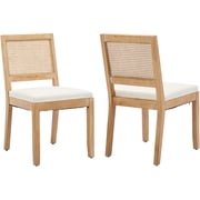 French Country Dining Chairs Set of 2, Cream Kitchen & Dining Room Chairs Set of 2, Ivory Rattan Dining Chairs, Cane Low Back, Wood Legs, Sillas De Comedor (Rattan, Beige, 2Pcs)