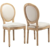 French Country Dining Chairs Set of 2, Cream Kitchen & Dining Room Chairs Set of 2, Ivory Linen Upholstered Dining Chairs, Wood Legs, Sillas De Comedor (Fabric, Beige, 2Pcs)
