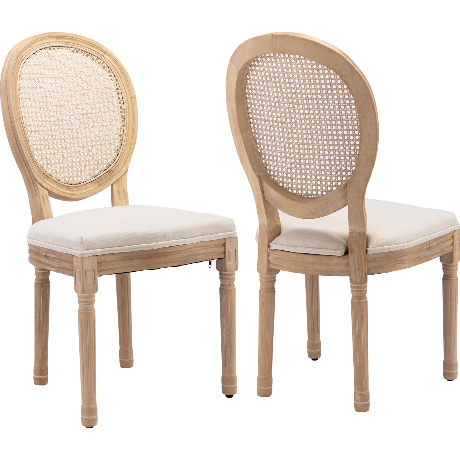 French Country Dining Chairs Set of 2, Cream Kitchen & Dining Room Chairs Set of 2, Ivory Rattan Dining Chairs, Cane Back, Wood Legs, Sillas De Comedor (Rattan, Beige, 2Pcs)