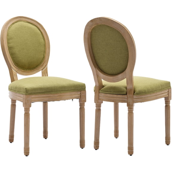 French Country Dining Chairs Set of 2, Olive Green Kitchen & Dining Room Chairs Set of 2, Linen Upholstered Dining Chairs, Wood Legs, Sillas De Comedor (Fabric, Olive, 2Pcs)