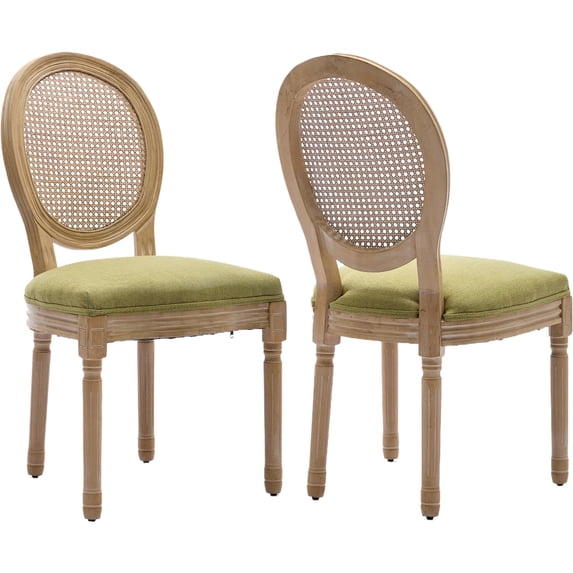 French Country Dining Chairs Set of 2, Olive Green Kitchen & Dining Room Chairs Set of 2, Rattan Dining Chairs, Cane Back, Wood Legs, Sillas De Comedor (Rattan, Olive Green, 2Pcs)