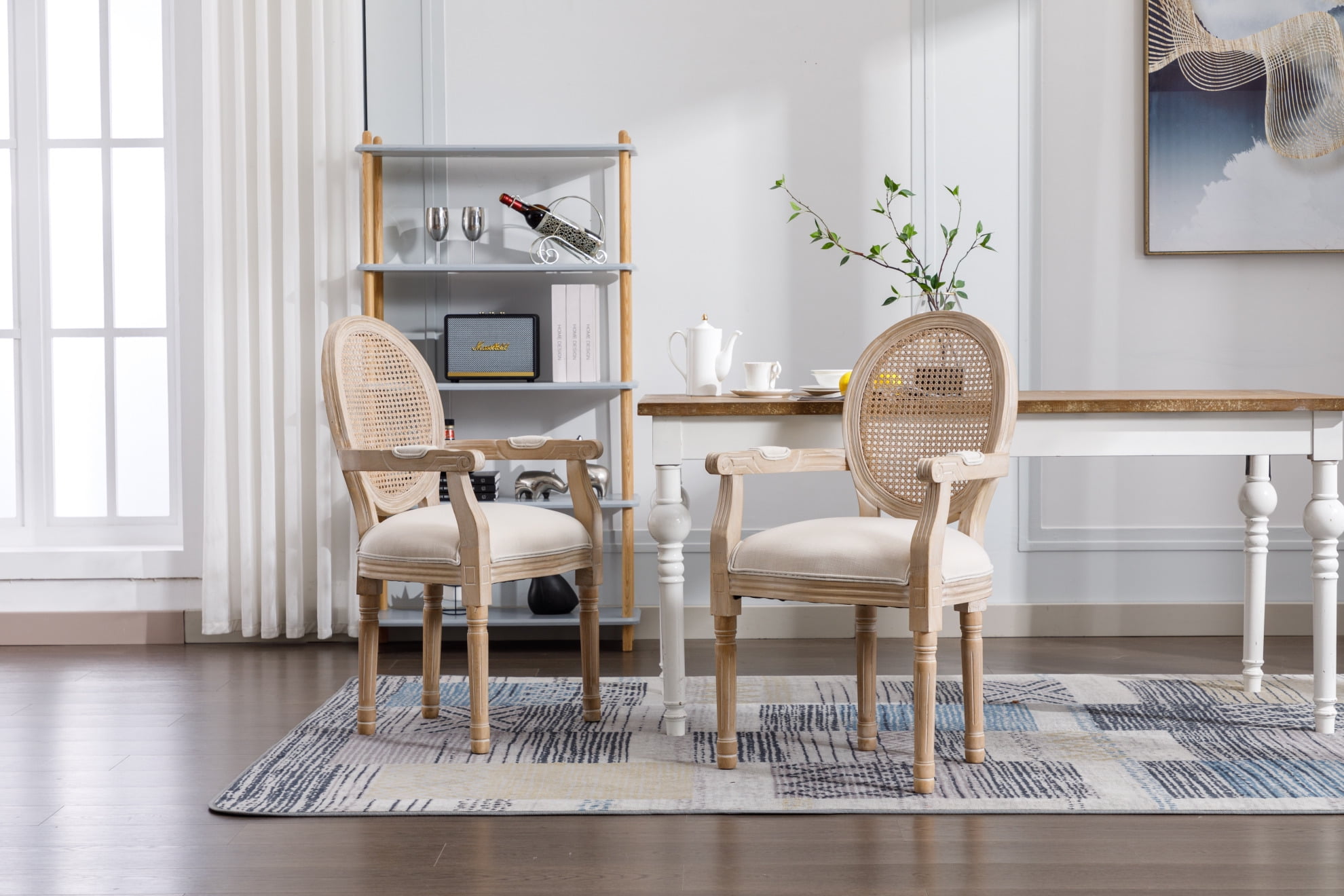 French Country Dining Chairs Set of 2, Solid Wood, Antique Linen - Main Image